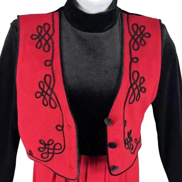 Vintage JBS Ltd Dress Size 12 Red Vest Skirt & Black Velvet Top Holiday Prairie - Picture 5 of 16